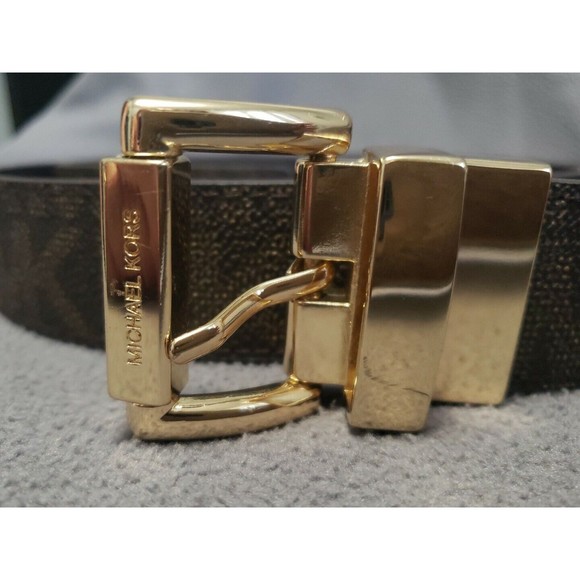 MICHAEL KORS Womens MK Logo Signature Reversible Belt L Brown Leather Gold bu… - Picture 3 of 6